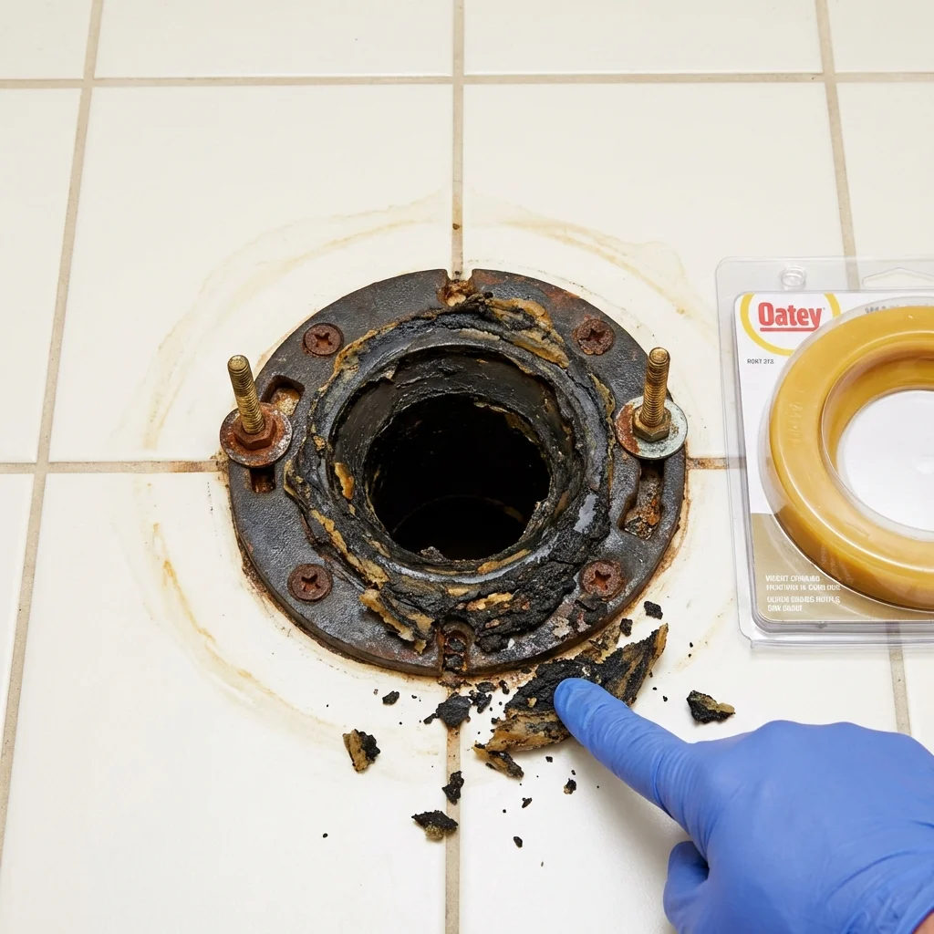 Failed wax ring showing water seepage at the base of a toilet in a Olive Hill, KY home