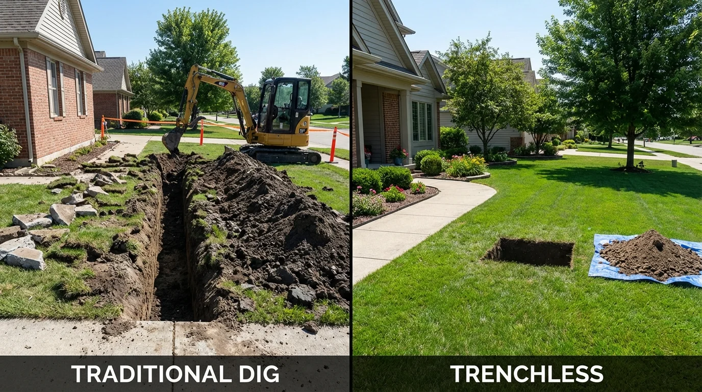 Trenchless sewer repair with minimal yard damage versus traditional excavation in Olive Hill, KY